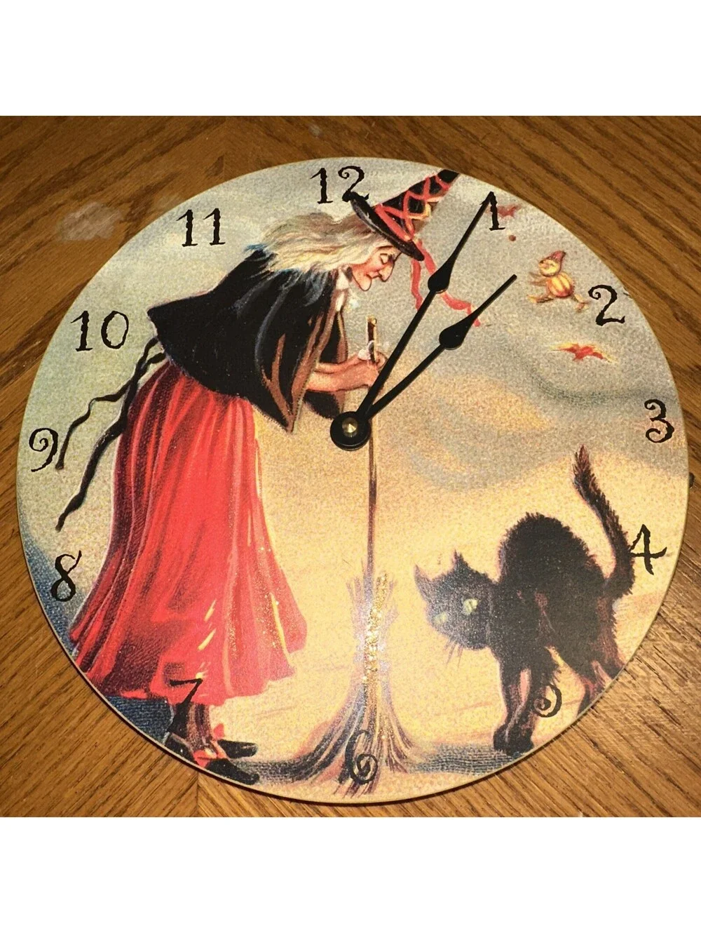 VTG Moonlight and Roses Mystical Witch and A Black Cat Wall Clock Moonlight Time